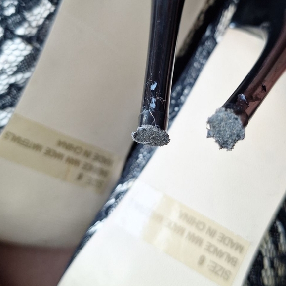 Charlotte Russe Black Lace Peep Toe Heels Ankle Strap Stilettos Size 6 - Picture 7 of 8